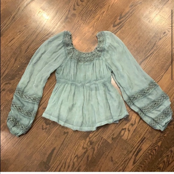 Free People Green Peasant Blouse Moonchaser Sz XS - Picture 3 of 7
